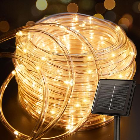 Luci solari da esterno, 12 m, 100 LED, impermeabili IP65, con 8 modalità di illuminazione, per feste, giardini, cortili, case, decorazioni per alberi di Natale, bianco caldo