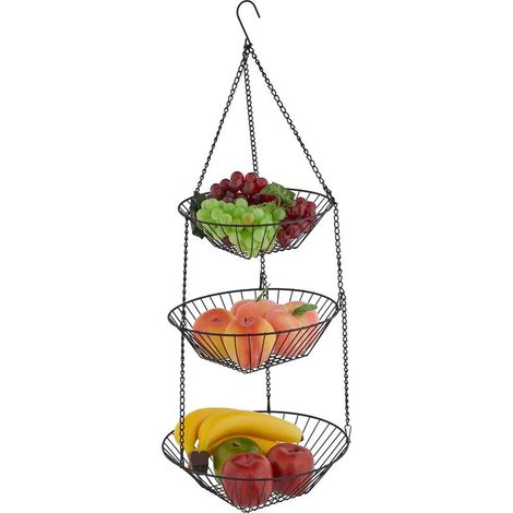 Corbeille à fruits et légumes, HxD : 73 x 28 cm, acier, panier rond pour présenter fruit, compotier, noir (1/5)