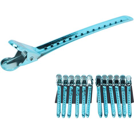 12 pinces à cheveux professionnelles bec de canard pour salon, clips portables pour cheveux épais, lot bleu (1/5)