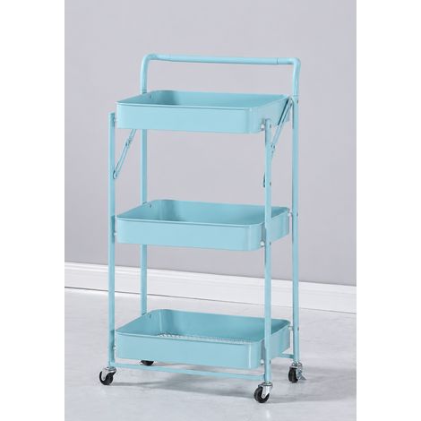 Desserte à roulettes pliante bleue Chariot de cuisine roulant et pliable 3 niveaux de rangement H 90 cm x L 40 cm x P 30 cm - Livraison gratuite (1/4)
