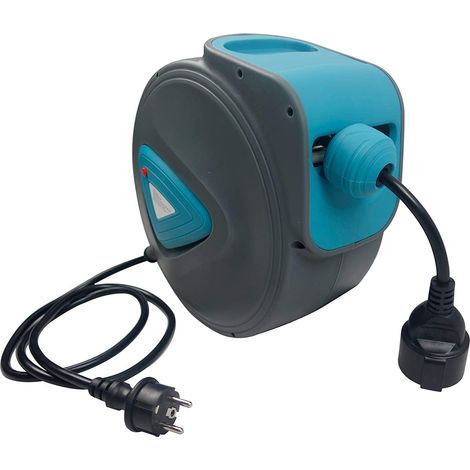 Froadp 20m Automatik Kabeltrommeln, Elektrische Trommel, 180° Drehbar Selbstrollend Kabelaufroller (Blau)