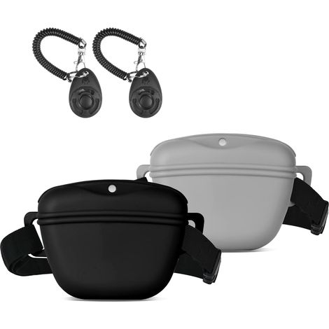 2Pcs Sac Friandise pour Chien en Silicone, Accessoires Sac D'entraînement Doggie Treat Sac Pochette, Sacs de Nourriture Portables pour Les Promenades du Chien avec Clicker et Ceinture Dressage (1/5)