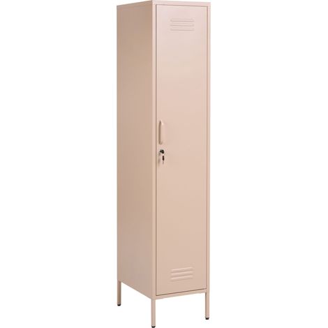 Metal Storage Cabinet Beige Metal Locker with 5 Shelves and Rail Modern Home Office FROME (1/5)