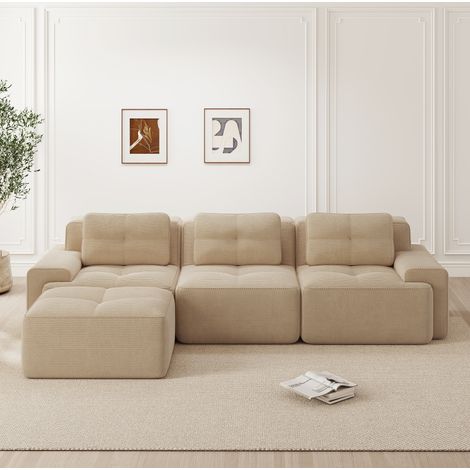 Modulares L-Sofa 293×177×69 cm aus beigem Cord mit Ottomane für große Wohnzimmer – MEUBLIV (1/5)