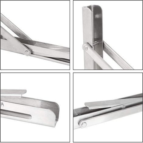 Equerre pliable Équerres pour Étagères, Lot de 2 Pcs Support d'étagère Pliant en Acier Inoxydable, Equerre Rabattable Murale - Equerre Escamotable avec Vis - 350mm x 175mm - (14 Inch) Argent (1/3)