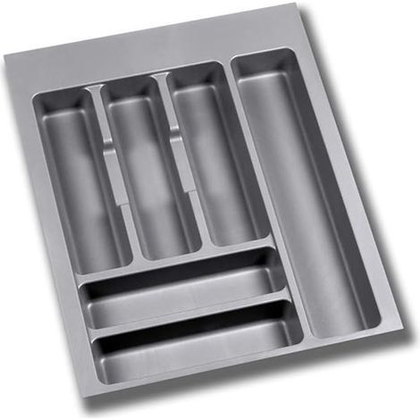 1 - Range Couverts Ajustable - Organiseur Tiroir Cuisine - Pour Module 45cm - Plastique Gris - 35,4x38,6cm (1/5)