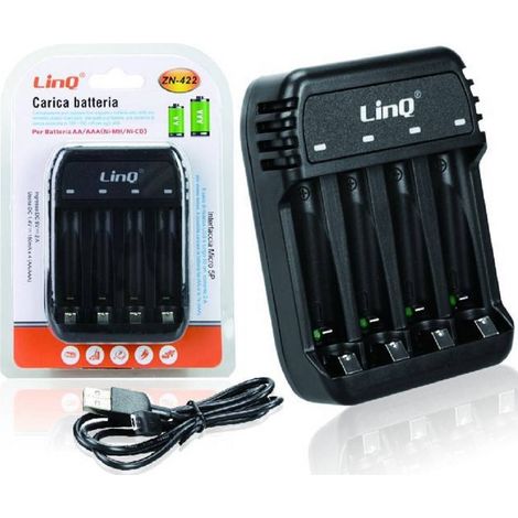 Linq - Caricabatterie Pile Telescopico 4 Slot Indicatori Led Stilo Ministilo Aa Aaa Zn-422 - (1/3)