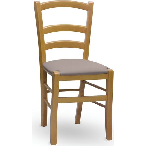 Sedia Venezia in legno noce chiaro con seduta in similpelle grigio tortora