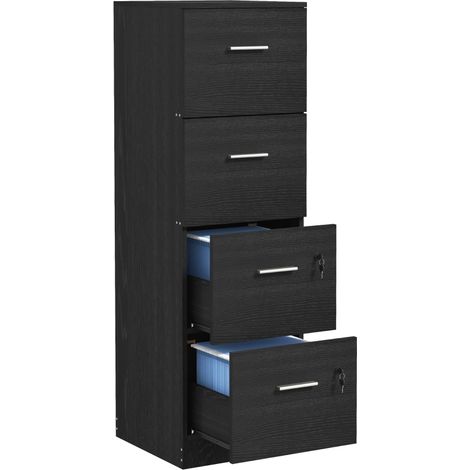 Four-Drawer Lockable Filing Cabinet - Black Wood Effect (1/5)