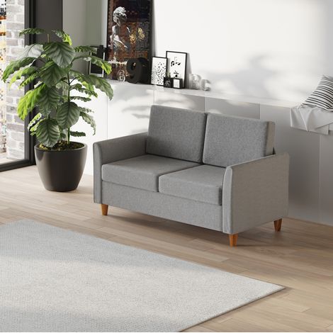 Divano a 2 posti, seduta da 119 cm, cuscini comodi e di supporto, sfoderabile, lino grigio chiaro (1/5)