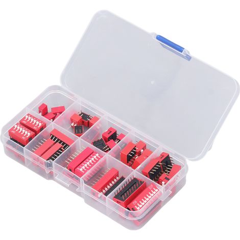 Kit de 45 interrupteurs DIP assortis (marche/arrêt, à bascule, pas de 2,54 mm, positions 1 à 9) pour plaques d'essai de circuits imprimés (1/5)