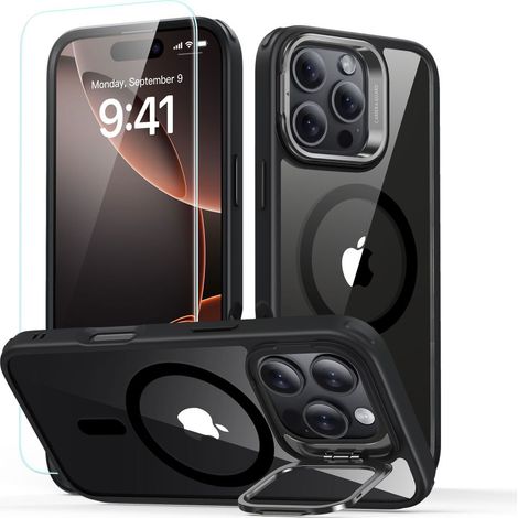 Support hybride classique ESR, Halolock MagSafe et verre trempé pour iPhone 16 Pro transparent/noir (1/5)