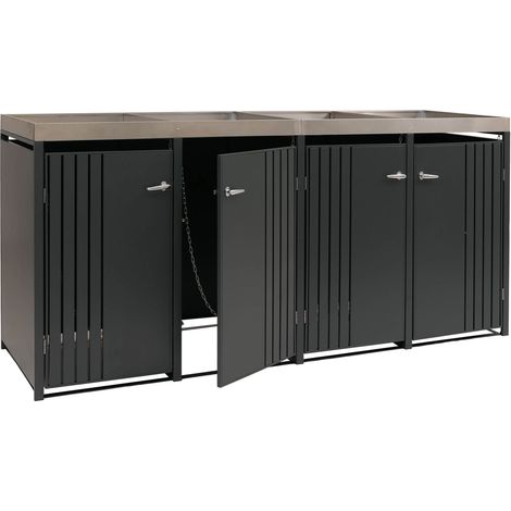 [NEUWERTIG] 4er-Mülltonnenverkleidung HHG-384, Mülltonnenbox mit Pflanzkasten, Metall 125x260x84cm 95kg anthrazit