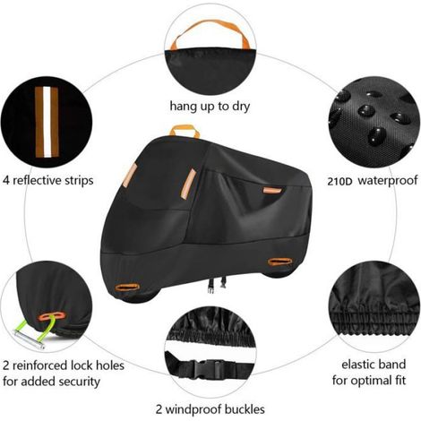 Housse Moto Étanche - 1 housse, 5 Bandes Réfléchissantes - Anti Vent Poussière Scooter Extérieur Cuneary (1/5)