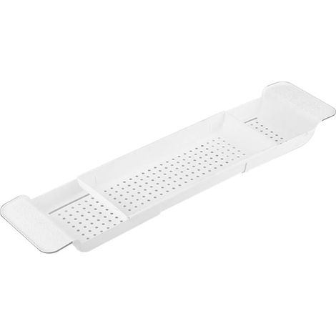 MINKUROW Organizador De Bañera De Plástico, Organizador De Bañera Extensible Con Orificio De Drenaje Sobre La Bañera, Estante De Servicio De Baño Para El Baño Del Hogar Blanco (1/5)
