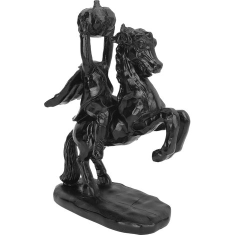 Statue du Cavalier sans Tête 22cm avec Citrouille, Décoration Halloween, Sculpture en Résine Noire, Fait Main (1/5)