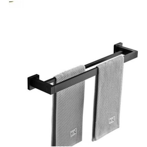 Porte-serviettes, porte-serviettes noir mat, 50 cm Porte-serviettes double pour salle de bain Porte-serviettes mural (1/4)