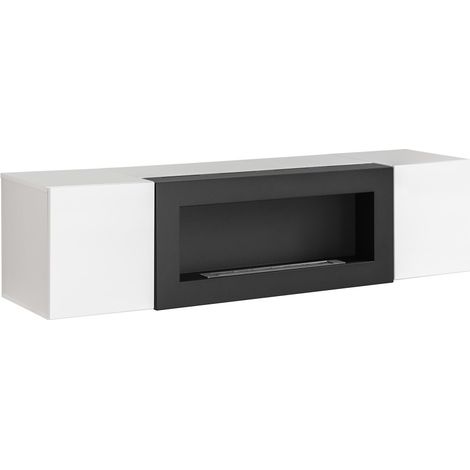Meuble TV FLY blanc – avec cheminée bio-éthanol intégrée (1/5)
