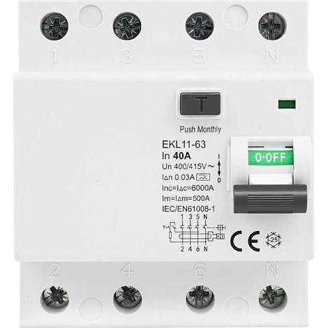 Disjoncteur différentiel 30mA 40A type A 4P disjoncteur à courant résiduel RCCB AC 400V disjoncteurs électriques 4 pôles interrupteur différentiel Protection contre les fuites EKL11-63