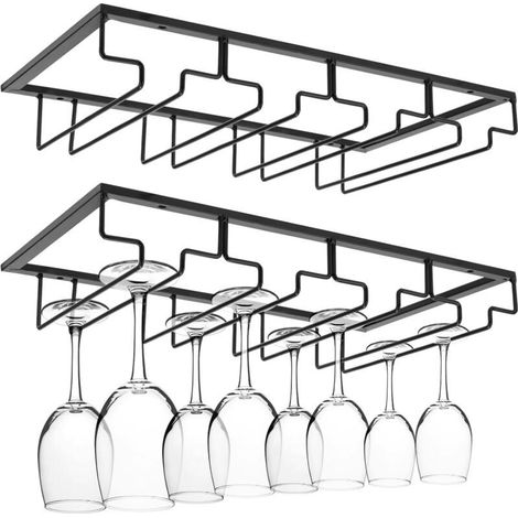 Support mural pour 2 verres à vin, 4 niveaux, noir – Support suspendu sous placard ou étagère pour cuisine, bar ou salle à manger (1/4)