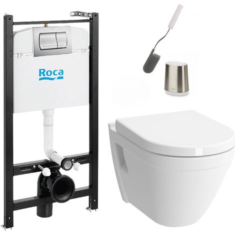 Swiss Aqua Technologies Pack Bâti-support Roca Active + WC suspendu Vitra + Abattant soft close + plaque chrome + brosse de toilette (1/5)