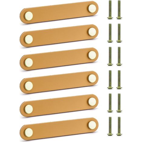 6 pcs Poignées en Cuir pour Meubles, Poignée de Porte Meuble pour Cuisine, Salle de Bain, Armoires, Commode - 96mm, Beige (1/5)