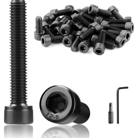 20 Pièces Vis M6x100 mm Vis a Tête Cylindrique avec Six Pans Creux DIN 912 Noires Boulon à Tête Hexagonale Carbone pour Réparation de Meubles (1/5)