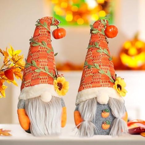 Gnome Automne: 2 Pièces Gnome De Noel, Gnomes De Décoration De Table De Thanksgiving Avec Tournesol Et De Citrouille, Gnomes Scandinave Peluche Lutin Pour Décoration De Noel Et Décoration De Table (1/5)