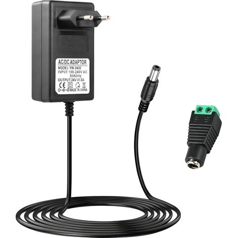 Adaptateur Alimentation 24V 3A 72W AC DC 100 240V avec Prise EU et Câble 1,5 m, Transformateur Secteur pour Bandes LED 24V, Caméras CCTV, Boîtiers de Connexion, Fiche DC 5,5 x 2,5 mm (1/5)