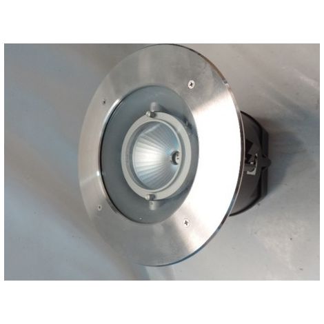 Plafonnier encastré Ø 240mm H220mm orientable inox lampe halogène GY6.35 12V (non incl) alim 230V verre IP65 BEGA 66821 (1/2)