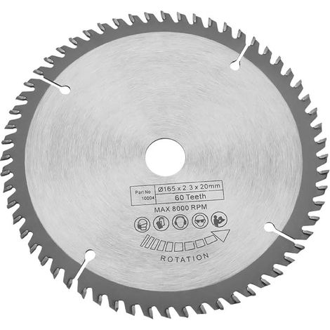 Lame de scie circulaire 60 dents Lames de scie 165mm Lame de scie circulaire HM argent, pour couper le cuivre, le fer, (1/4)