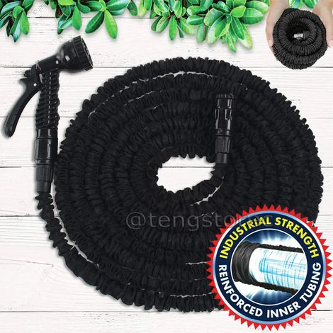 Tuyau d'arrosage extensible à double raccord métallique haute pression (100 pieds, Royaume-Uni) pour jardin, ferme et lavage de voiture. Disponible en longueurs de 100 à 200 pieds. (1/3)