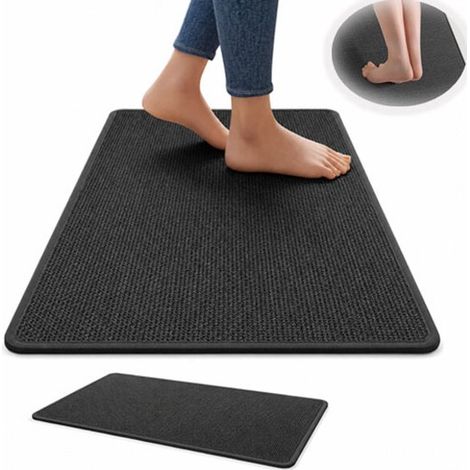 Tapis de cuisine antidérapant et absorbant 60 x 90 cm, aspect lin, lavable, tapis de sol pour cuisine et plan de travail, noir (1/5)