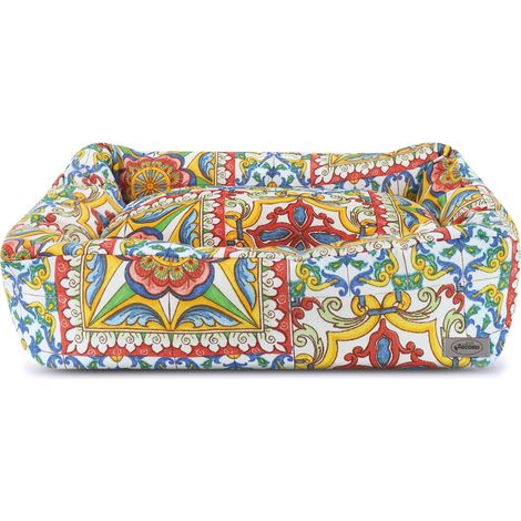Niche pour Chiens Sicile. Lit pour Chien Design avec Motif mosaïque en Style charrette sicilien, Tissus Doux et Rembourrage Doux pour Un Confort Optimal S - 60 x 45 x 17 cm (1/2)