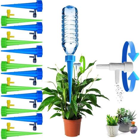 Sistema di irrigazione automatico per piante da interno ed esterno – Set di 12 bottiglie in plastica con valvola di controllo regolabile (1/5)