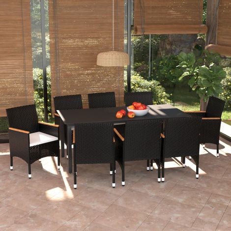 Ensemble à manger de jardin coussins 9 pcs-Salon de jardin Résine tressée Noir 566620 (1/5)
