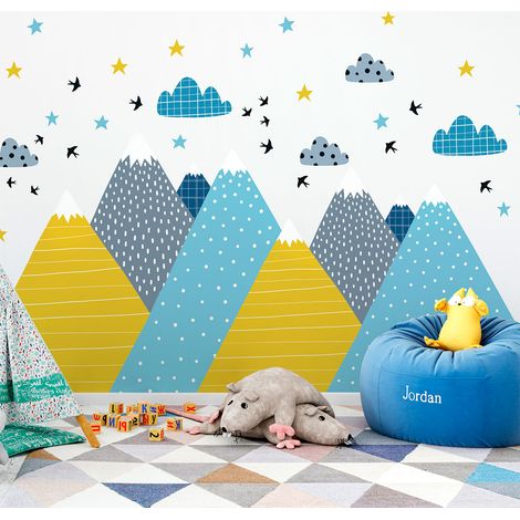 Stickers muraux enfants - Décoration chambre bébé - Autocollant Sticker mural géant enfant montagnes scandinaves KRISKA - 40x60cm (1/5)