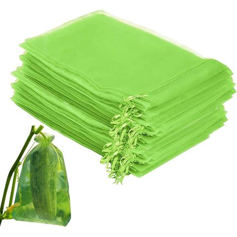 100 sacchetti protettivi per frutta, retine per frutta con coulisse, 15 x 20 cm per proteggere le piante da uccelli, farfalle, vespe e moscerini della frutta. (1/5)