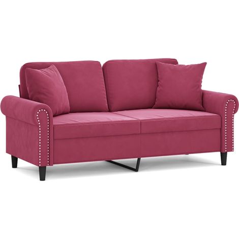 Canapé 2 places,Sofa pour Salon,Banquette avec oreillers bordeaux 140 cm velours CFW688420