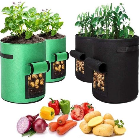 Sac de plantation géotextile 4 pièces – 2 sacs 10 gallons et 2 sacs 7 gallons – Fenêtre de récolte – Pour pommes de terre et tomates (1/5)