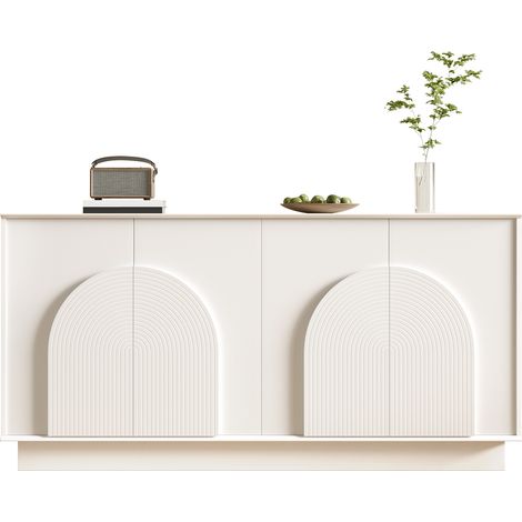 Buffet, en MDF, 4 portes, blanc, 160 cm, pour salon et salle à manger, meuble de rangement fonctionnel et élégant pour salon et salle à