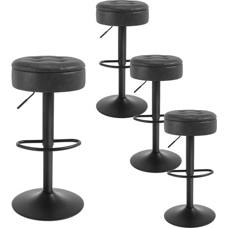 Lot de 4 Tabouret Bar WOLTU, Tabouret Pivotant à 360°, Similicuir + Métal, Anthracite (1/5)