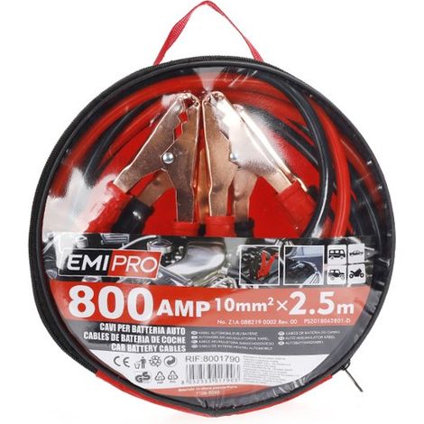 Kit Cavi Per Avviamento Batteria 800 Ampere Per Soccorso Emergenza Auto Moto Sezione Rame 10mmq 2,5 Metri