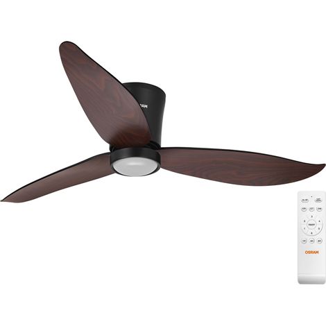 OSRAM Ventilateur de plafond LED  Noir/Décor bois, Ø 116,8 cm, blanc chaud, 3000 K / 4000 K / 6500 K, télécommande, silencieux, acier (1/4)