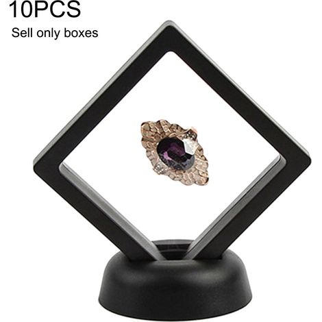 10 Cadres Flottants 3D Autoportants pour Bijoux, Pièces et Montres - 9x9cm Noir - Boîte de Présentation (1/5)