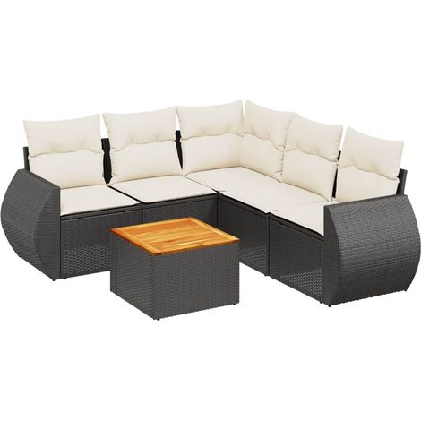 vidaXL Salon de jardin 6 pcs avec coussins noir résine tressée (1/5)