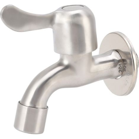 Robinet d'eau froide pour machine à laver, acier inoxydable, avec aérateur, filetage G1/2, pour montage mural et usage en jardin. (1/5)