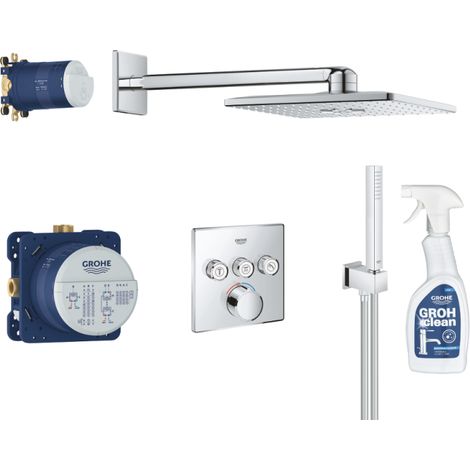 Colonne de douche encastrée SmartControl – Mitigeur 3 voies – Douche de tête carrée 31x31cm – 2 jets ActiveRain et PureRain – Finition chrome Grohe StarLight (1/4)