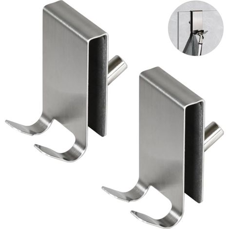 Duschhaken aus Edelstahl, 2er-Set, doppelseitiges Design, ideal für Badezimmertüren aus Glas. (1/5)