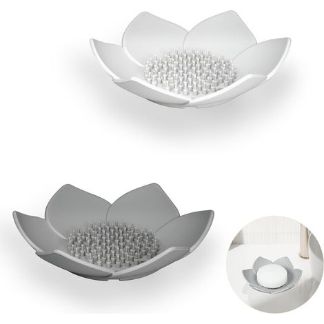 Porte-savon antidérapant en silicone avec égouttoir, porte-savon de salle de bain, porte-savon solide pour douche, cuisine et baignoire (blanc et gris)